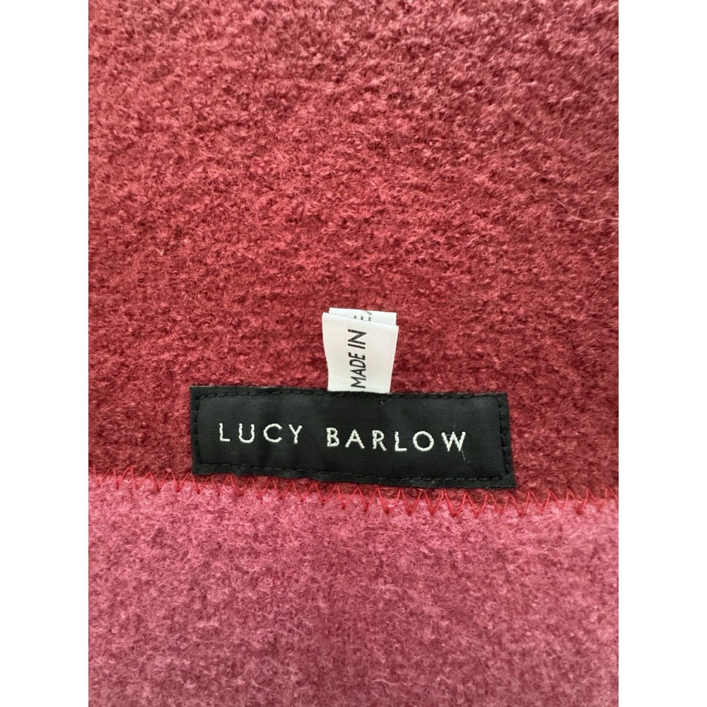 Vintage Lucy Barlow Wool Scarf Made in England Red Burgundy Colorblock Fringe - Picture 4 of 14